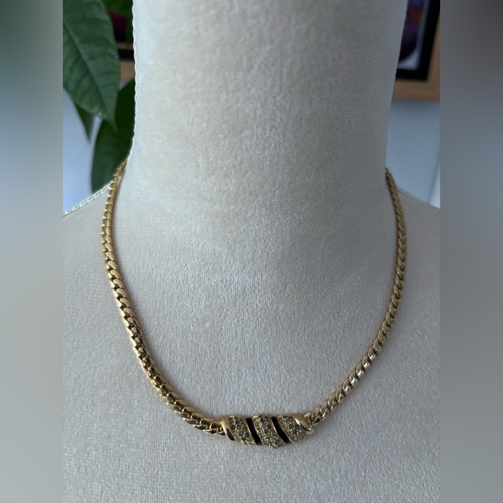 Christian Dior Rhinestone gold tone pendant Necklace with diamond accents.